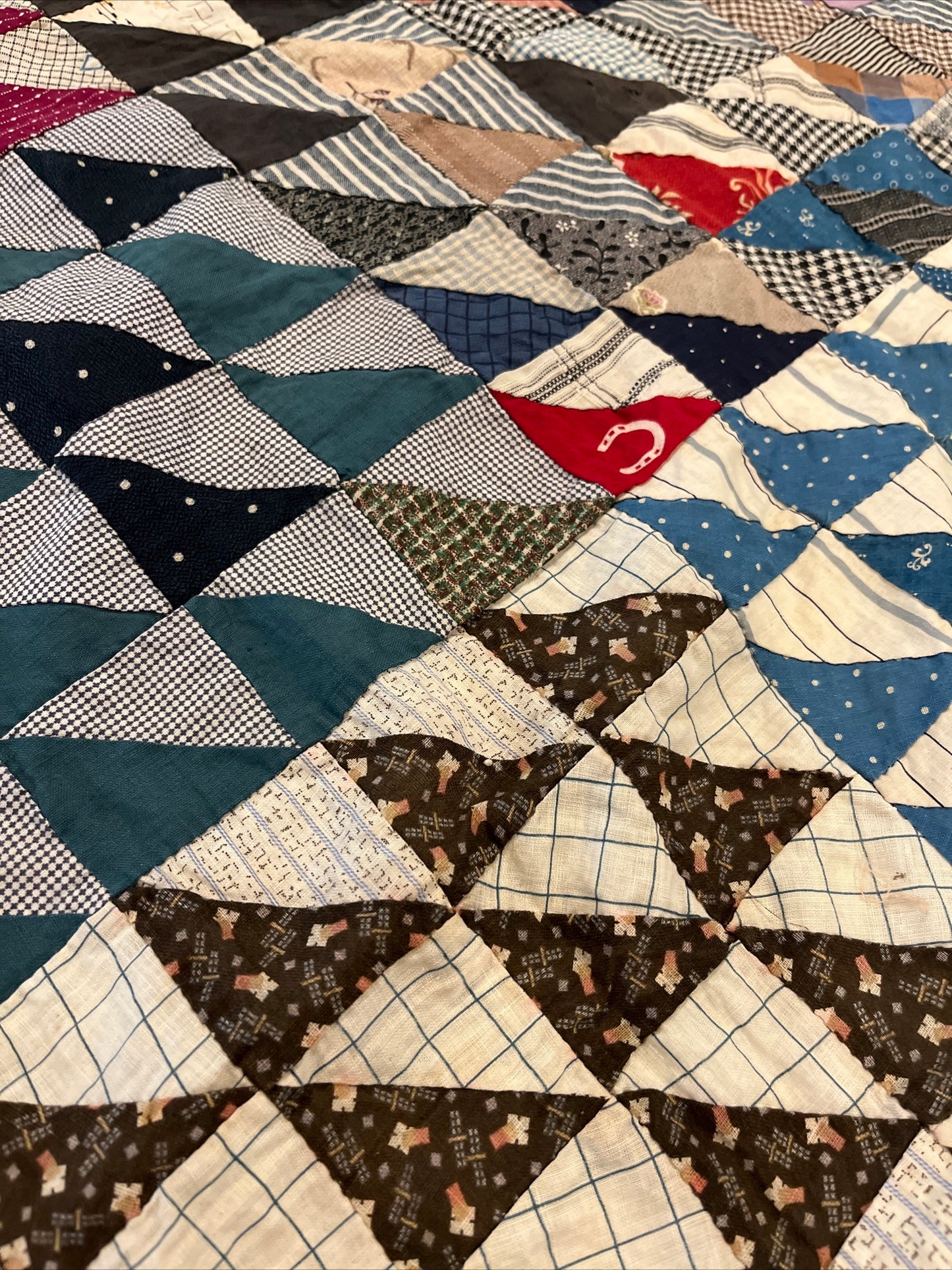 Vintage Antique Cotton Half Square Triangle HST 54x33 Top