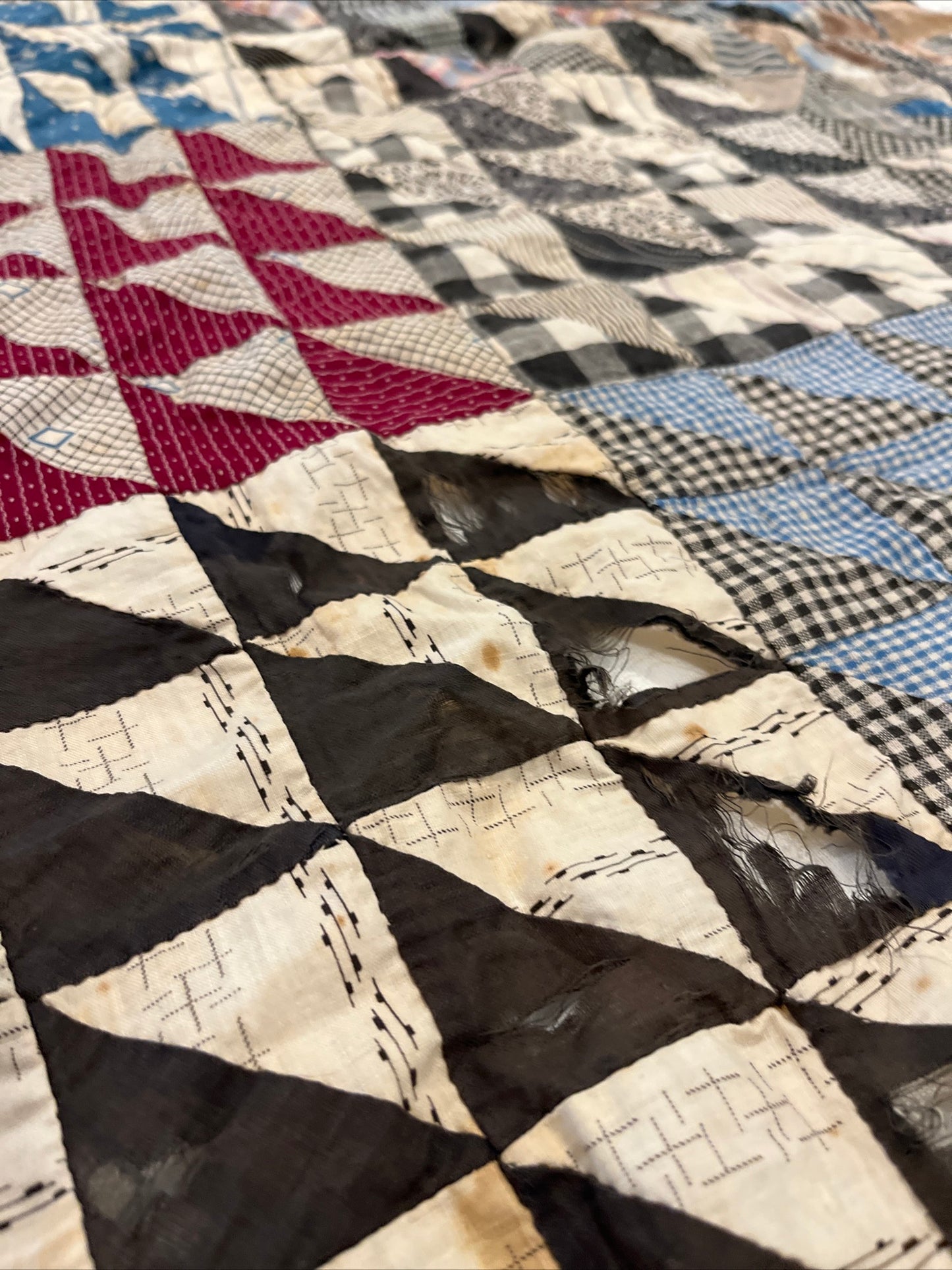 Vintage Antique Cotton Half Square Triangle HST 54x33 Top