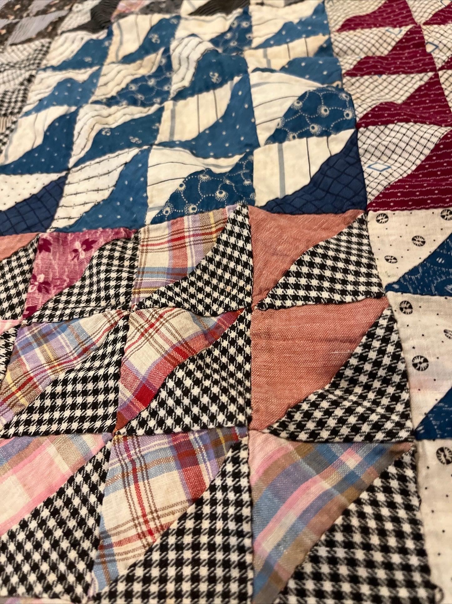 Vintage Antique Cotton Half Square Triangle HST 54x33 Top