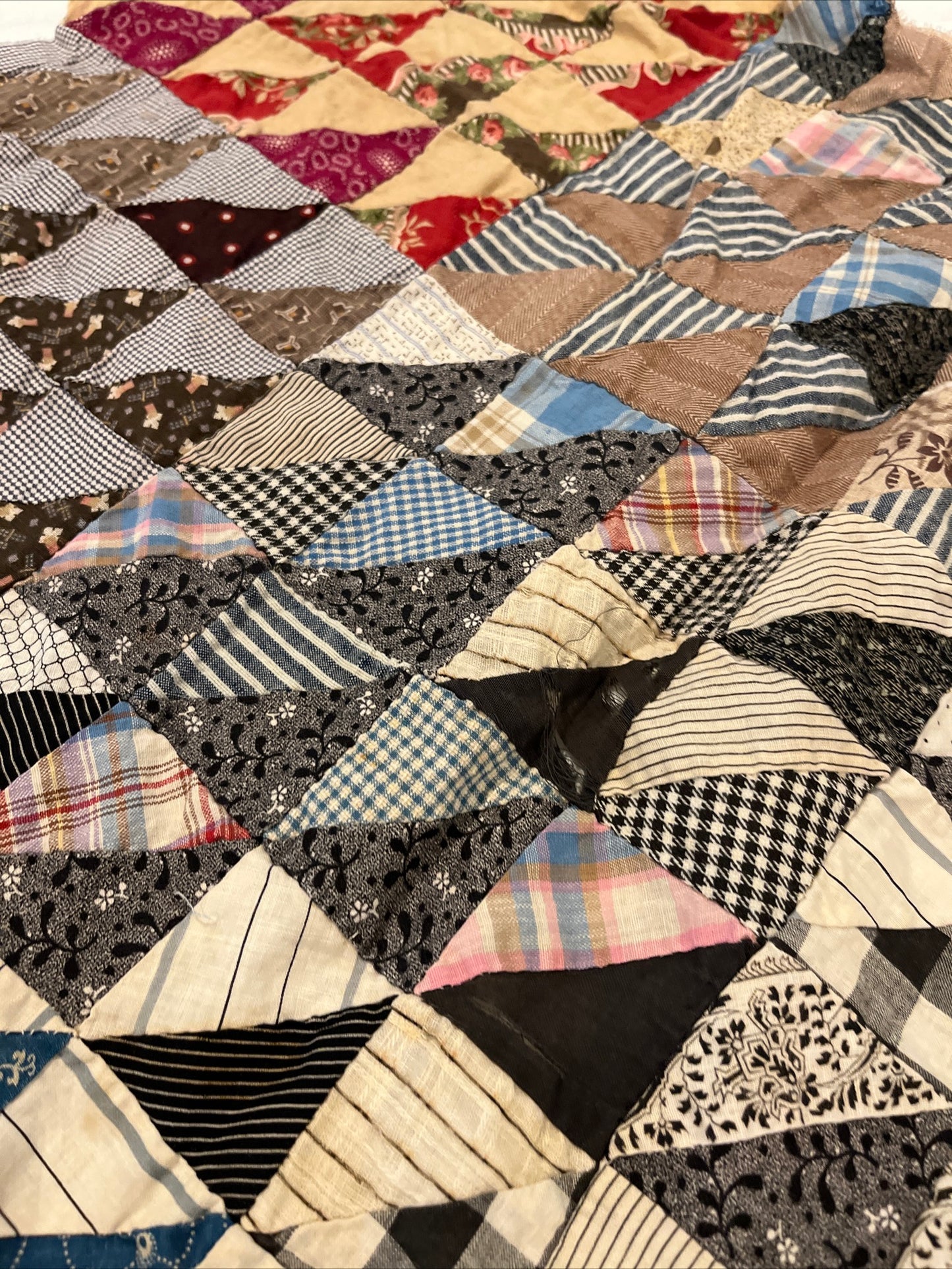 Vintage Antique Cotton Half Square Triangle HST 54x33 Top